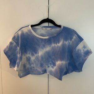 blue tie dye adika sweat crop top